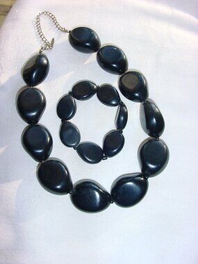 Vintage Black Chunky Bead Choker Necklace/Bracelet SET - VCLM